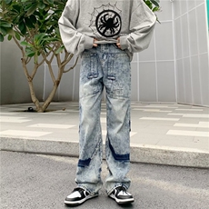 2023美式高街小众刺绣牛仔裤男街头宽松直筒百搭BK72-P70，男装牛仔裤，星座1109-3