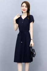 夏季短袖连衣裙女2025年韩版百搭简约百搭收腰显瘦中长款打底裙，女装连衣裙，拾衣