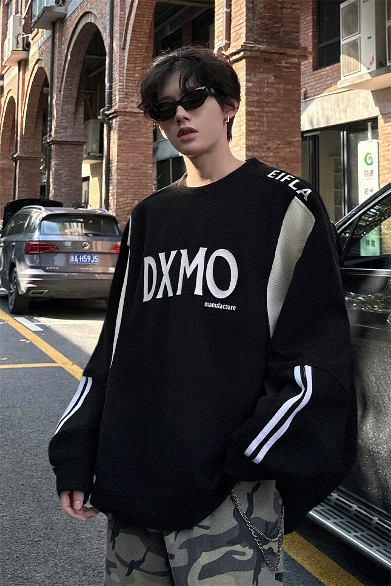 秋冬潮男华夫格卫衣宽松休闲套头休闲慵懒感卫衣常规P58加绒P68,男装卫衣,电商B319