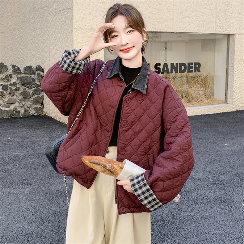 韩版气质牛仔拼接轻薄款棉服女2025冬季新款显瘦加厚短款棉衣棉袄图片