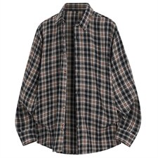 春季新款跨境电商）格子男女情侣款潮流宽松格纹衬衣，男装衬衫，星座1107-1