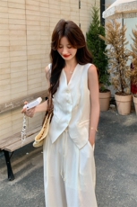 老钱风白色西装马甲阔腿裤套装女夏流行两件套巨好看大方得体ootd，女装套装/套裙，莘蕾