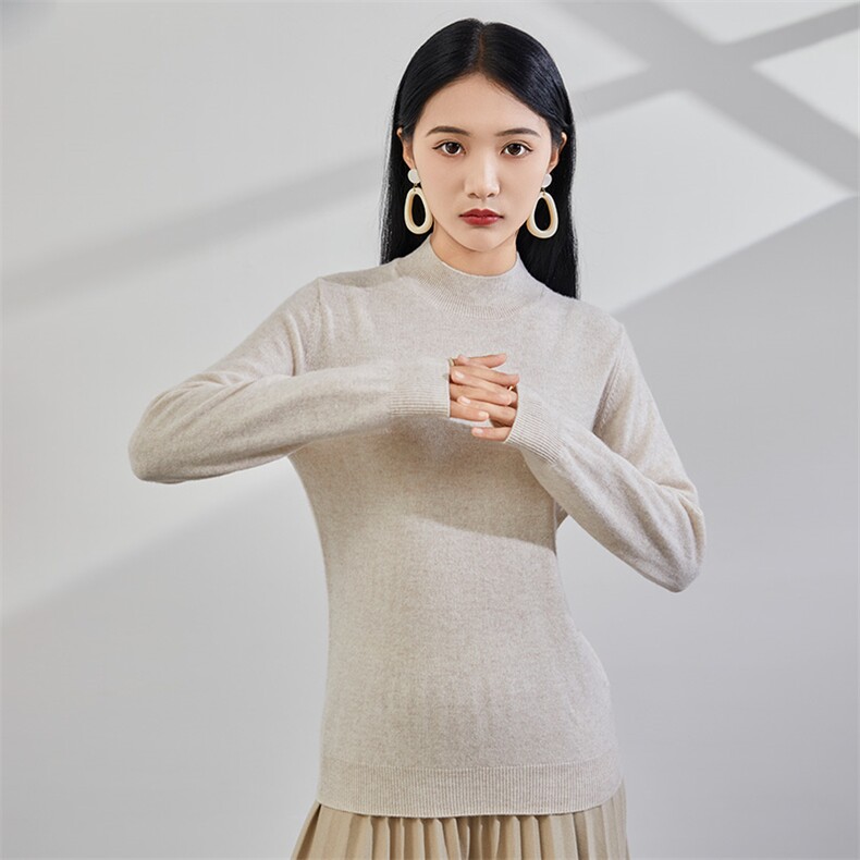 2024秋冬新款35%山羊绒女士净面半高领羊绒衫图片