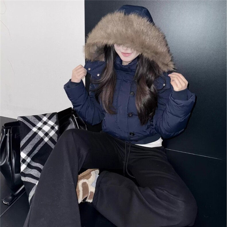 现货藏青色连帽短款加厚棉服女0206/P85,男装棉衣,星座205-3