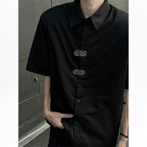 CS06-P50高街款黑墙风男女宽松短袖衬衫夏季半袖寸衫开衫上衣
