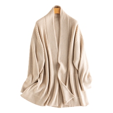 24新款上市羊绒新品五针棒针阔版外套100山羊绒宽松版中长款大衣，女装羊绒大衣，江帆羊绒