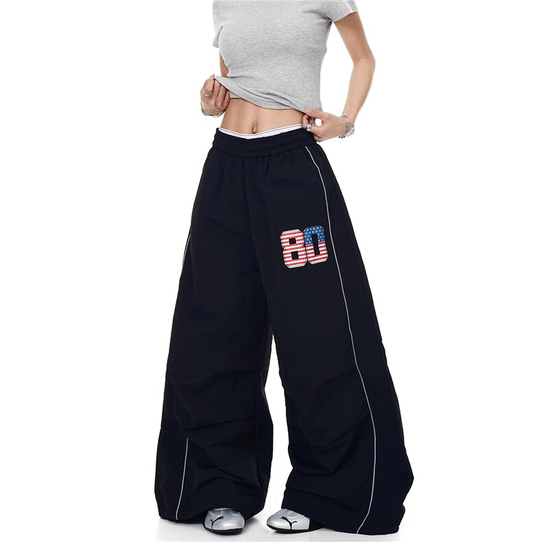 B3090-P46BLACKLISTS美式复古旗帜印花褶皱速干伞兵裤，男装休闲裤，电商B323A