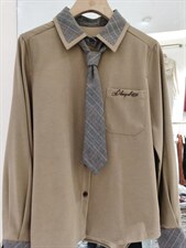 撞色拼格子领带衬衣，其它，袖洛哥弟