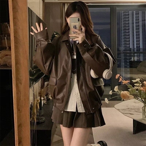 美拉德皮衣外套男女情侣2024春秋季新款美式机车服短款夹克冬图片