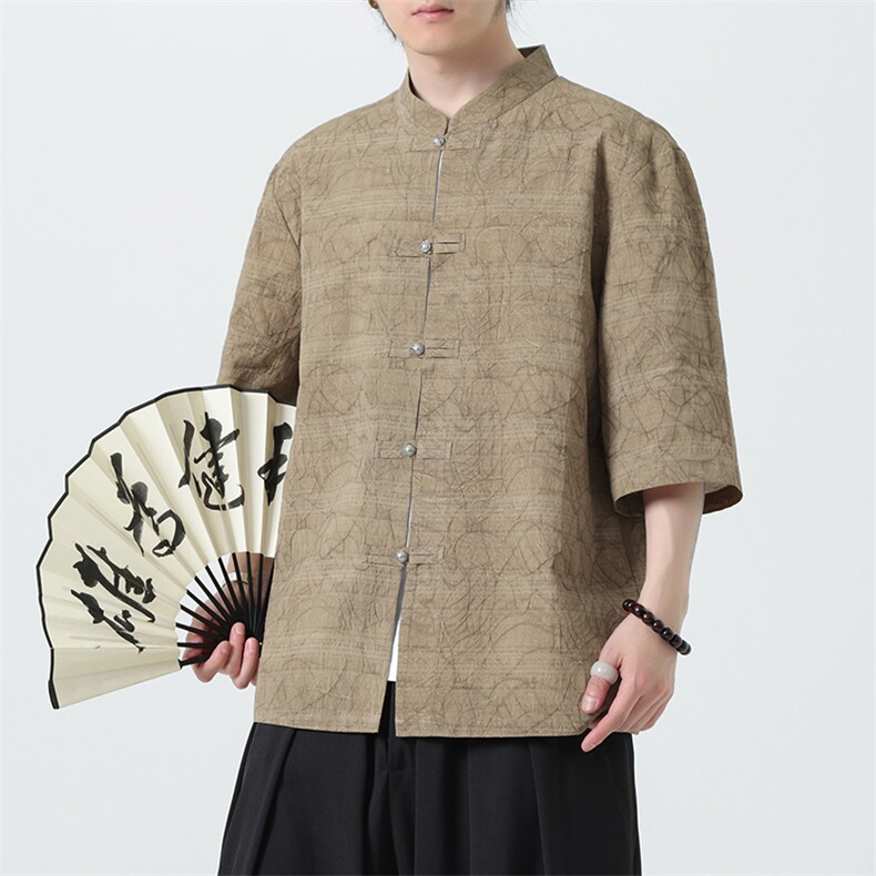 2025夏季新款风男装金属盘扣新中式复古提花衬衫C137-P65,男装衬衫,电商B277(原6028)
