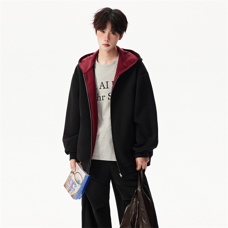 重磅高品质硬挺boxy26春装美式高街结构撞色拼接连帽卫衣开衫外套,女装短外套,电商A486-1