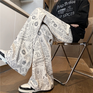 春季新款美式复古感报纸满印灯芯绒休闲裤B315-K25373-特p35控68图片