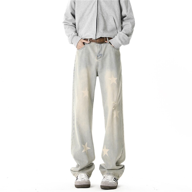 【现货】XZ612-K979-P55控79美式复古黄泥蓝星星印花牛仔裤，男装牛仔裤，星座612