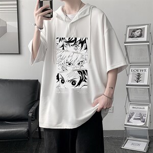 LD54176-P45 连帽短袖t恤男大码胖子带帽五分袖中袖 大皂风图片