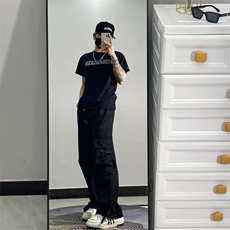 美式复古街头嘻哈工装裤高街男女直筒阔腿休闲裤子JX755-P45，男装休闲裤，星座1109-3