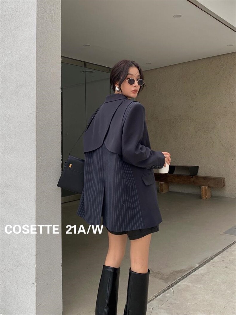 【现货】韩版设计感后背交叉条纹西装外套，女装西装，cosette(4F)