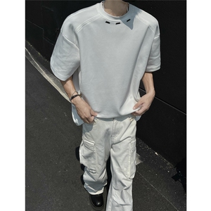 EQ437 240克手工钢标夏季短袖T恤高级感男宽松简约设计款潮流宽松图片