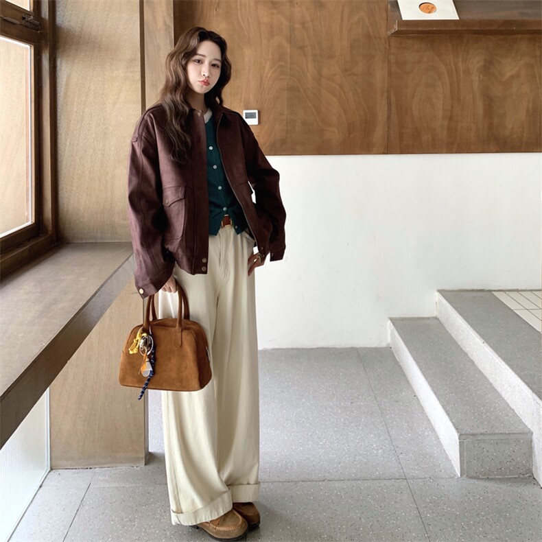 休闲复古时尚咖啡色短外套女春秋2025新款小个子夹克上衣流行爆款,女装短外套,浙宝217