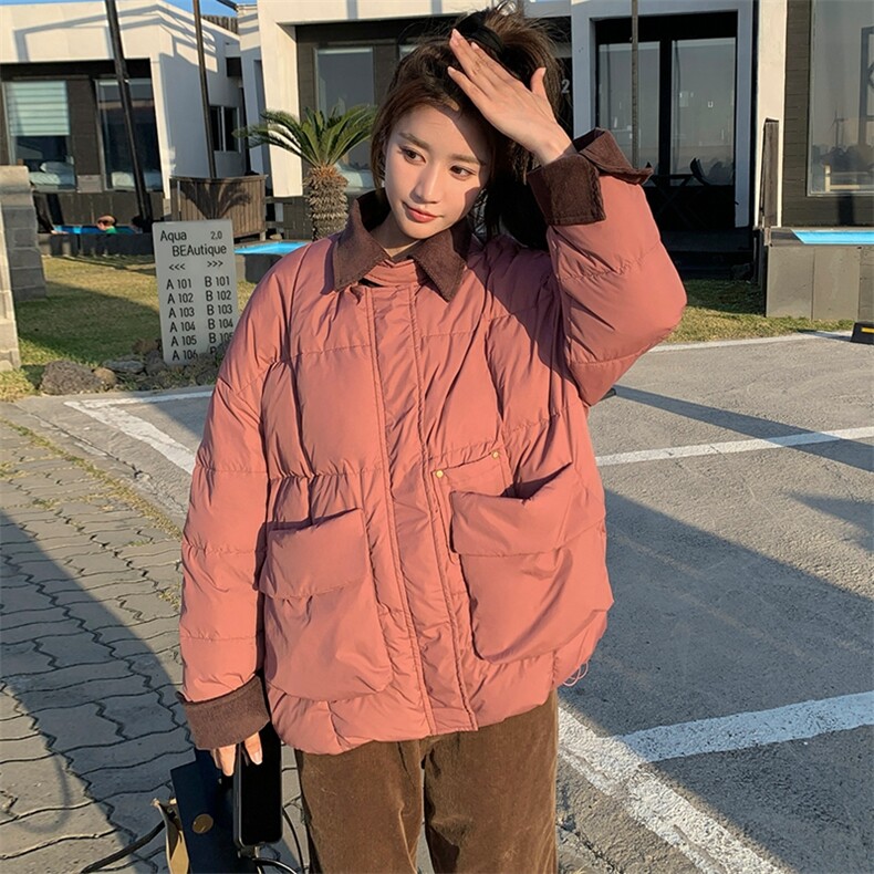 独特超好看树莓粉色短款羽绒服女冬2024年新款高级感美式夹克外套,女装羽绒服,浙宝305