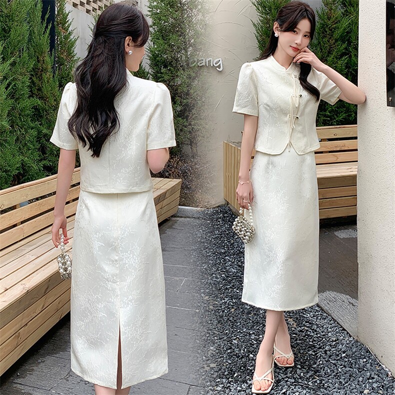 2024夏季新款时尚气质新中式手工盘扣两件套连衣裙，女装连衣裙，超帛