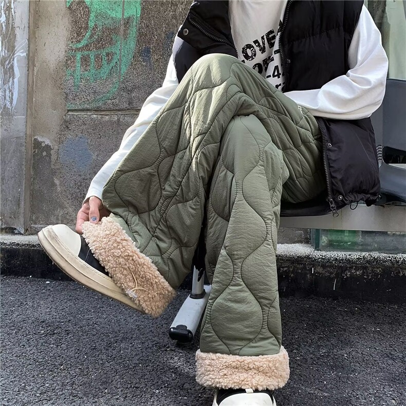 重磅冬季加棉羊羔绒棉裤男女款菱格刺绣夹棉保暖裤子K5968X-P45，男装棉裤，星座412-2