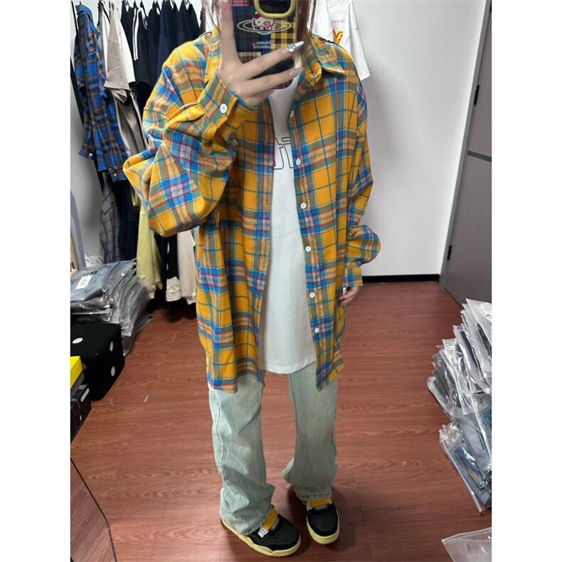 【有货】cleanfit黄色格子衬衫男女美式复古长袖衬衣C626HH-特P38,男装衬衫,星座1007（原301D）