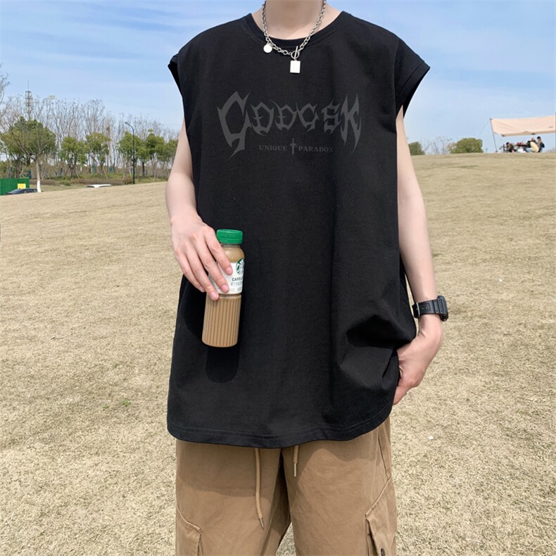 夏季新款外景高街帅气运动无袖T恤男潮牌宽松坎肩背心BX9953/P25,男装T恤,电商B316
