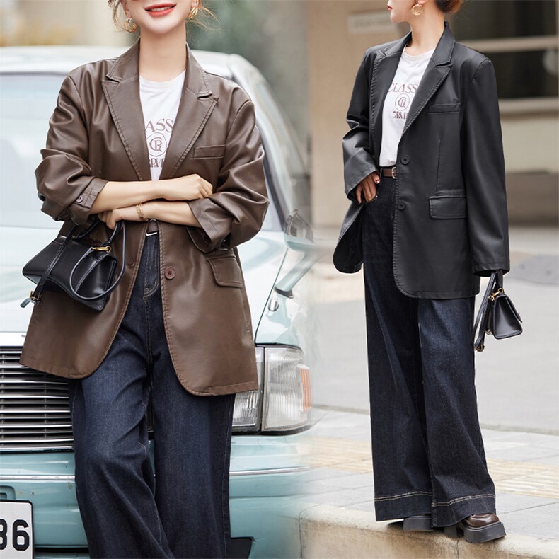 BAO款皮衣女2025新款款小个子高级感宽松春秋季韩版洋气西装外套，女装皮衣，跑量工厂店