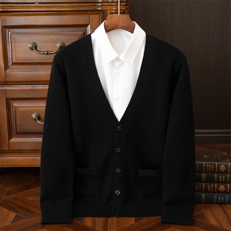 600克~重工花纱休闲青果领山羊绒开衫男2025秋冬加厚保暖毛衣外套，男装羊毛衫，端硕羊绒