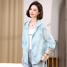 2025夏季新款防晒服短款薄款印花休闲帽防晒皮肤衣，女装防晒衣，悦见她