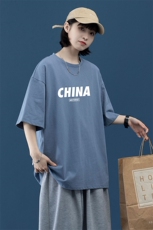 2024夏季新款宽松大码中性风CHINA男女运动短袖纯棉T恤T1916-P22，男装T恤，星座508（原C305）