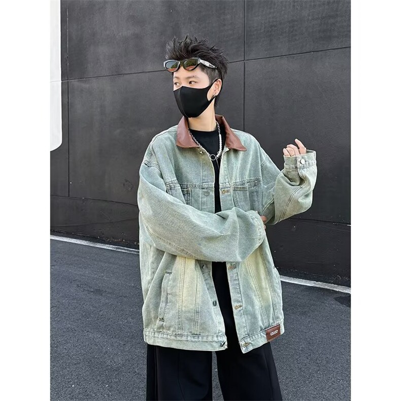 高街牛仔外套男美式潮牌水洗街头做旧翻领工装底特律夹克JK2576,男装工装外套,星座516A