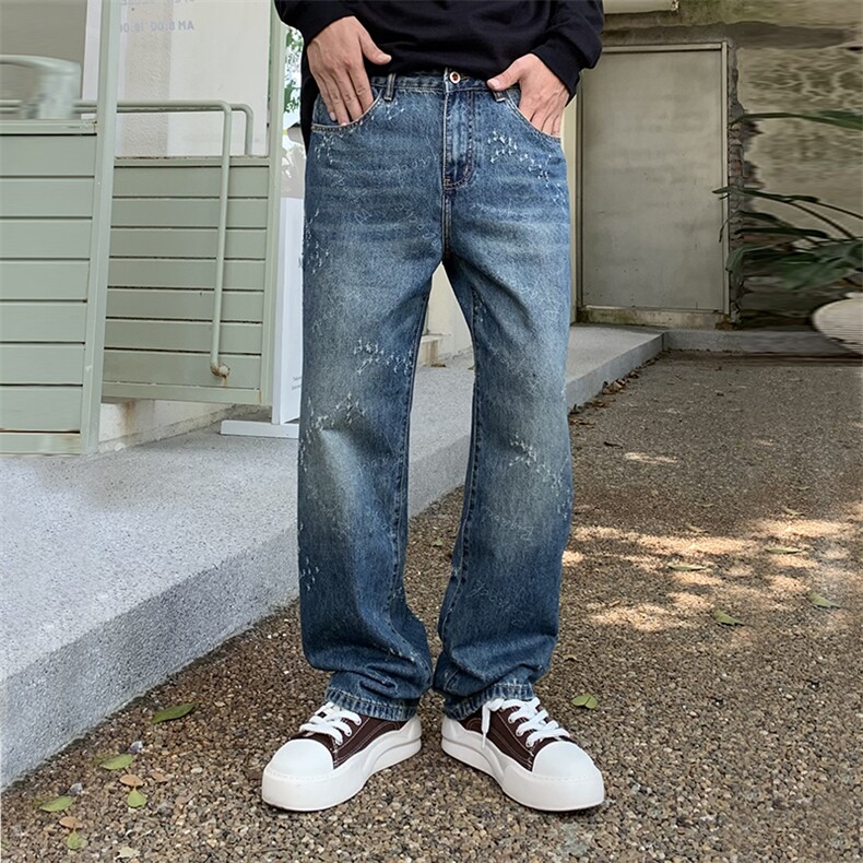 B230档2025秋冬新款美式复古宽松直筒个性抓痕牛仔裤男9132P95,男装牛仔裤,电商B230