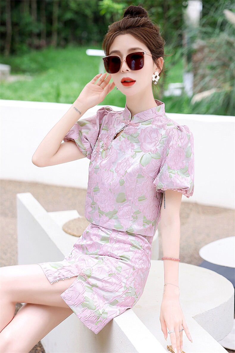 夏季新款2025女装质感高级感新中式旗袍两件套裙子,女装套装/套裙,韩蜜菓