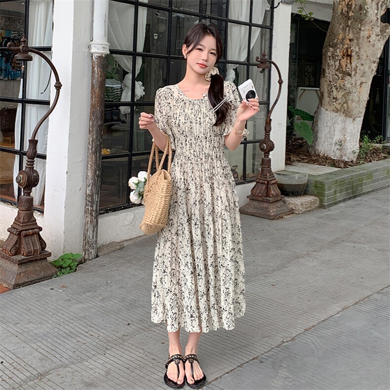 法式甜美茶歇碎花连衣裙女2025夏季新款韩版收腰显瘦温柔风长裙子图片