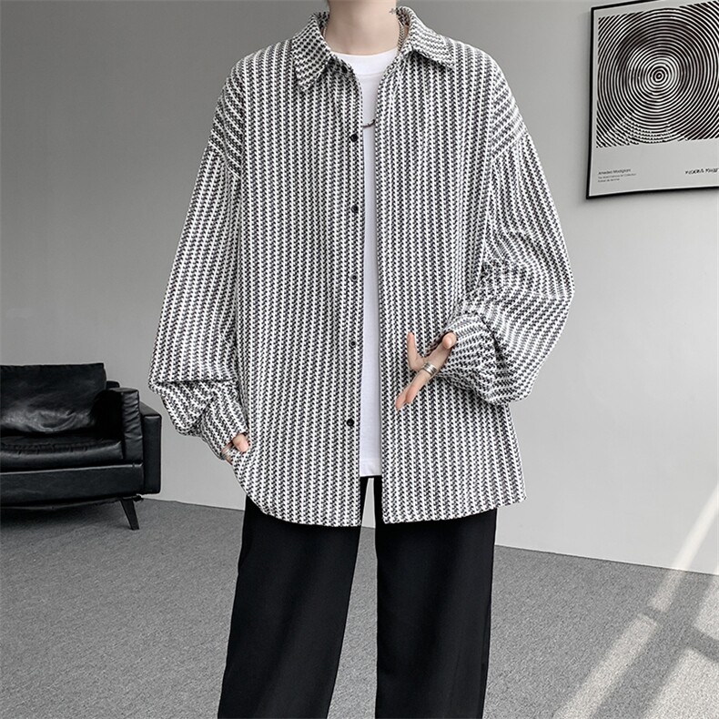 8XL-M鱼骨纹小香风衬衫男生春秋衬衣宽松慵懒垂感外套CS29009P45,男装衬衫,电商B312
