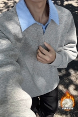 重磅380g华棉Polo领假两件加绒银狐绒卫衣男W5432J加绒-特P45控88，男装卫衣，电商A001