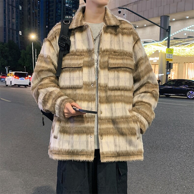 夜景毛呢格子大衣男冬季复古潮牌韩系呢子夹克外套F1236特P90,男装夹克,星座309（原A406）