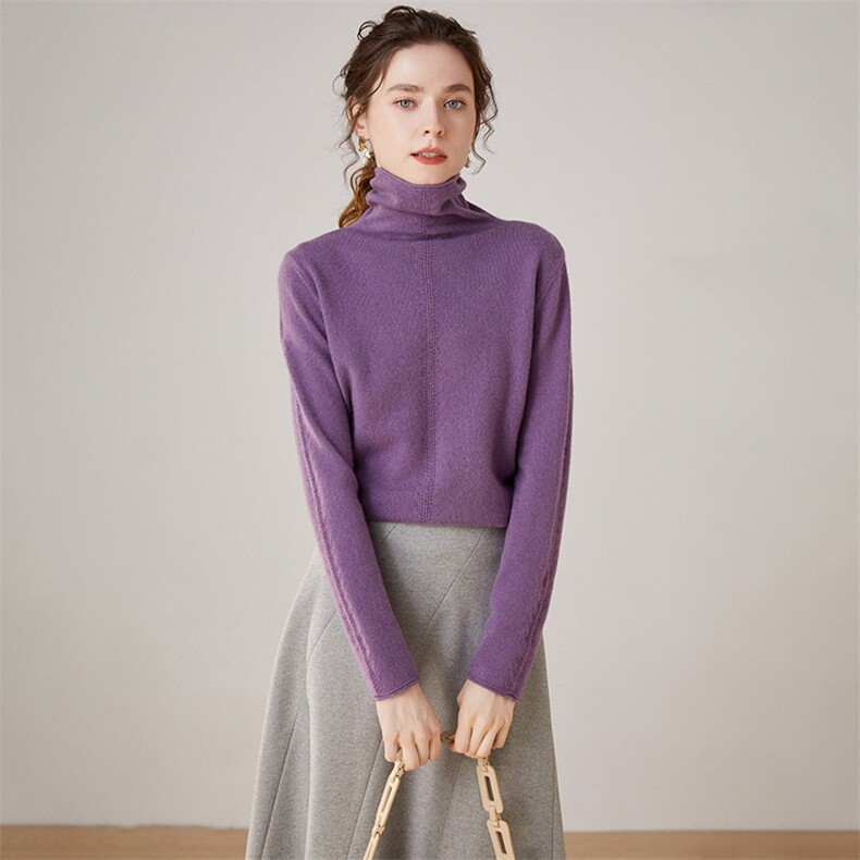 套头长袖纯色2024年秋季35%山羊绒堆堆领显瘦针织衫，女装羊绒衫，萨奥羊绒