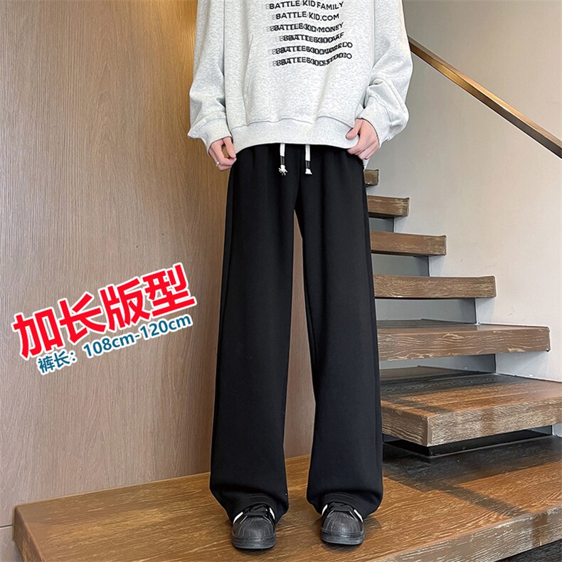 纯色简约透气运动卫裤男秋季潮牌高个子加长宽松阔腿情侣休闲裤子图片
