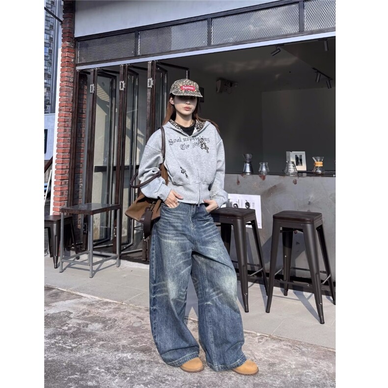 街头水洗直筒牛仔裤新款宽松垂感阔腿拖地裤潮NZ7095,男装牛仔裤,星座516A