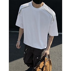 高品质二开240克宽松纯棉美式高街痞帅拉链装饰短袖T恤特23.5，男装T恤，电商A486-1