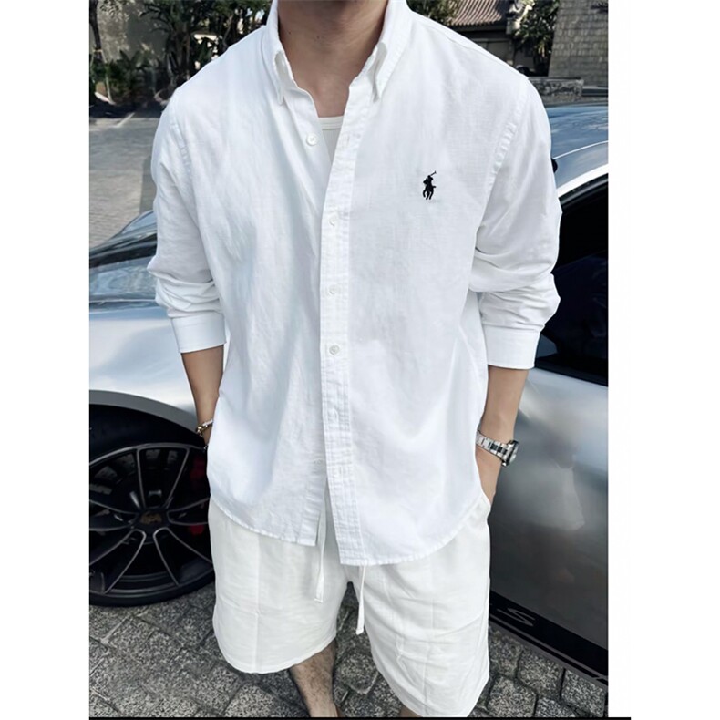 马标刺绣男夏季穿搭宽松松弛感长袖衬衣薄款上衣C2258-特价P40,男装衬衫,电商A007
