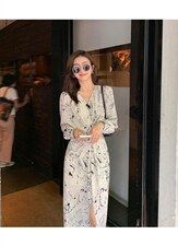 秋季新款韩版修身淑女气质高雅时尚连衣裙，女装连衣裙，荷塘月色