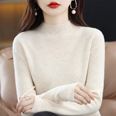 2025年秋季常规长袖单件圆领套头包芯纱半高领时尚百搭,女装针织衫/毛衣,佰汇, 2025年秋季常规长袖单件圆领套头包芯纱半高领时尚百搭,女装针织衫/毛衣,佰汇,