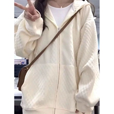 韩版华夫格春秋季新款外套女简约慵懒风网格开衫长袖连帽卫衣ins，男装卫衣，星座506A
