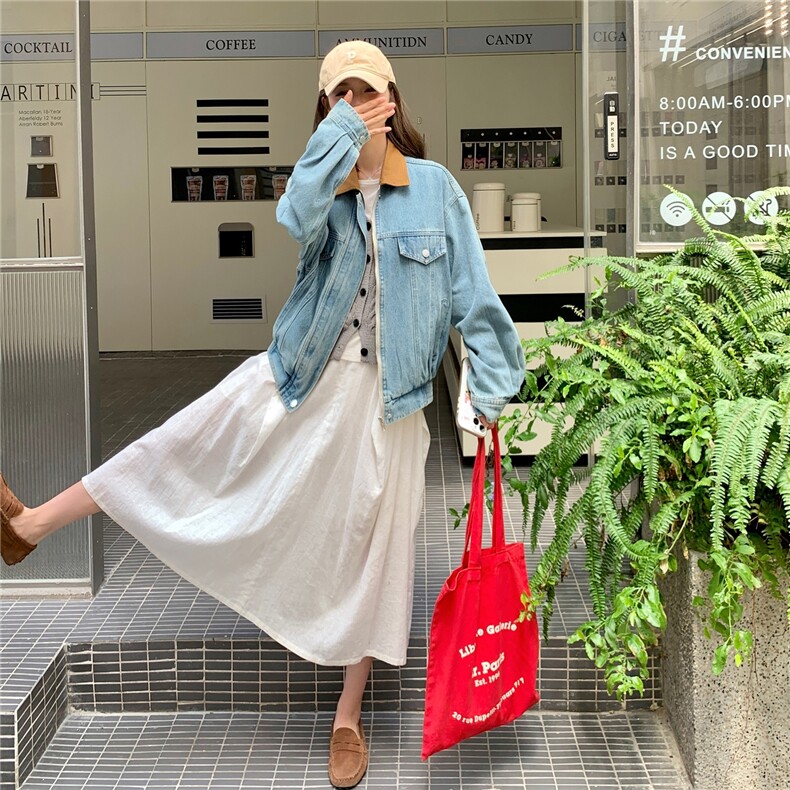 浅蓝色复古小个子牛仔外套女2025秋季减龄流行设计感宽松夹克上衣,女装短外套,2C053