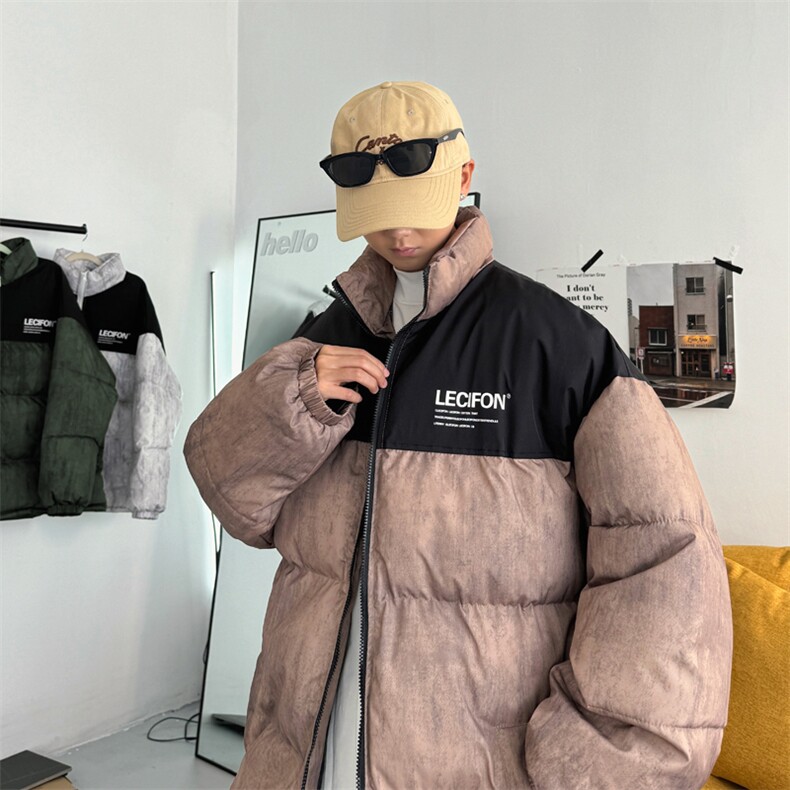 量大有差港风棉衣棉服迷彩印花拼接面包服立领棉袄外套1613C-P70,男装棉衣,星座207