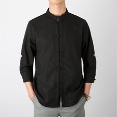 改良汉服居士服民族风短袖盘扣亚麻衬衣钱塘6005-YM09-P30，男装衬衫，星座1112-5（原712-5）