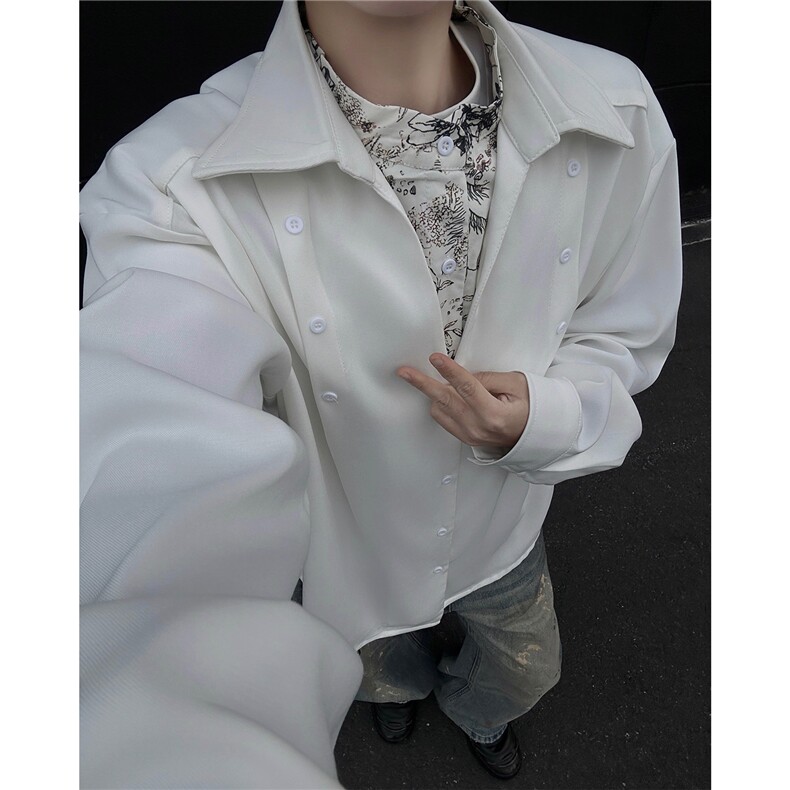 潮流男士花卉印花领翻领假两件休闲长袖衬衫上衣男潮特P52,男装衬衫,电商B319